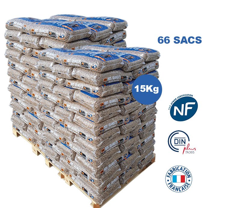 Französische Holzpellets Woodstock® Premium – Palette 990kg (66 Säcke) — Holzpellets