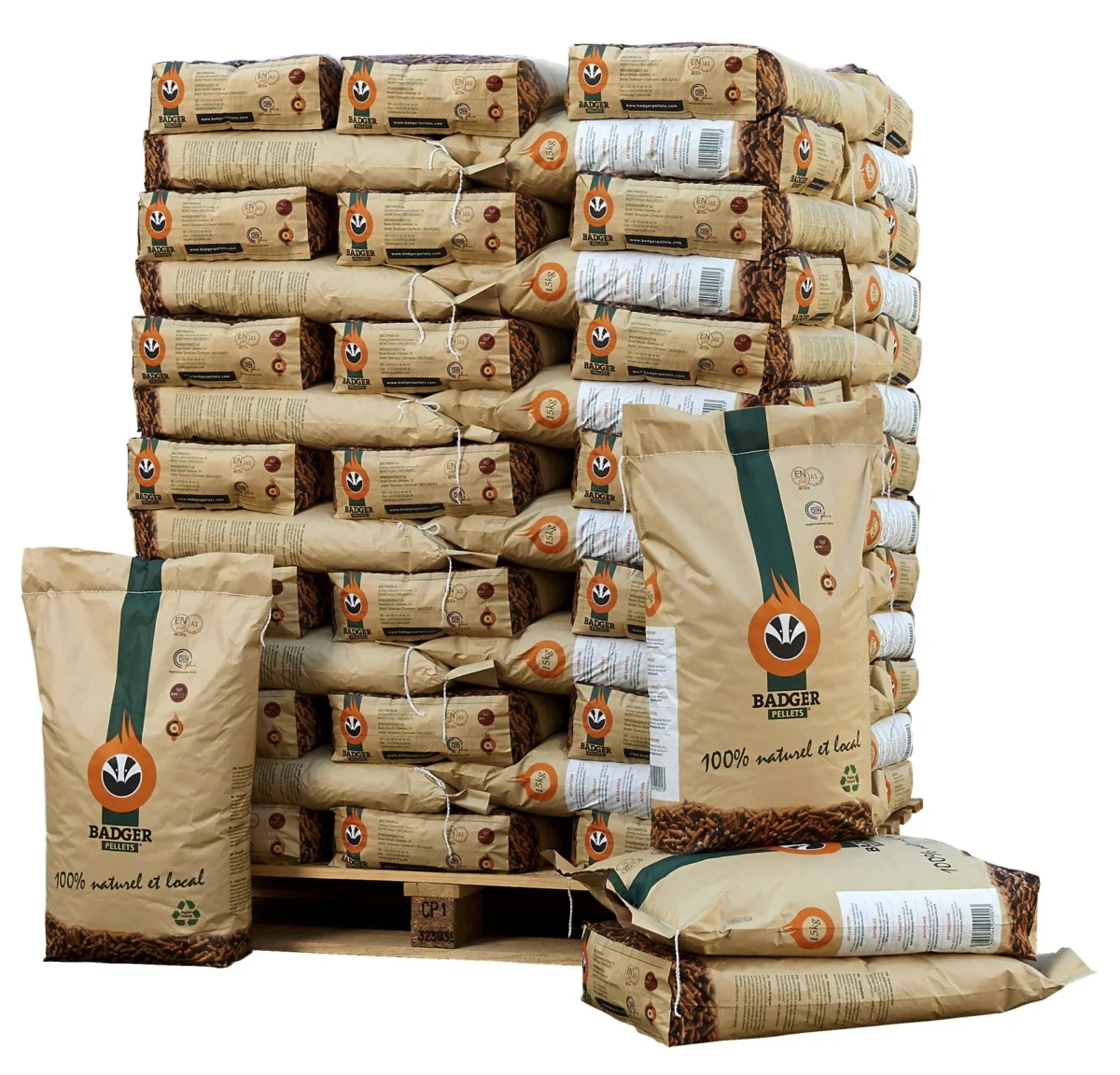 Natürliche Holzpellets Badger Pellets – Palette 990kg (66 Säcke) — Holzpellets
